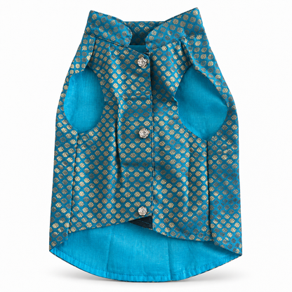 Brocade Blue Sherwani for Dogs