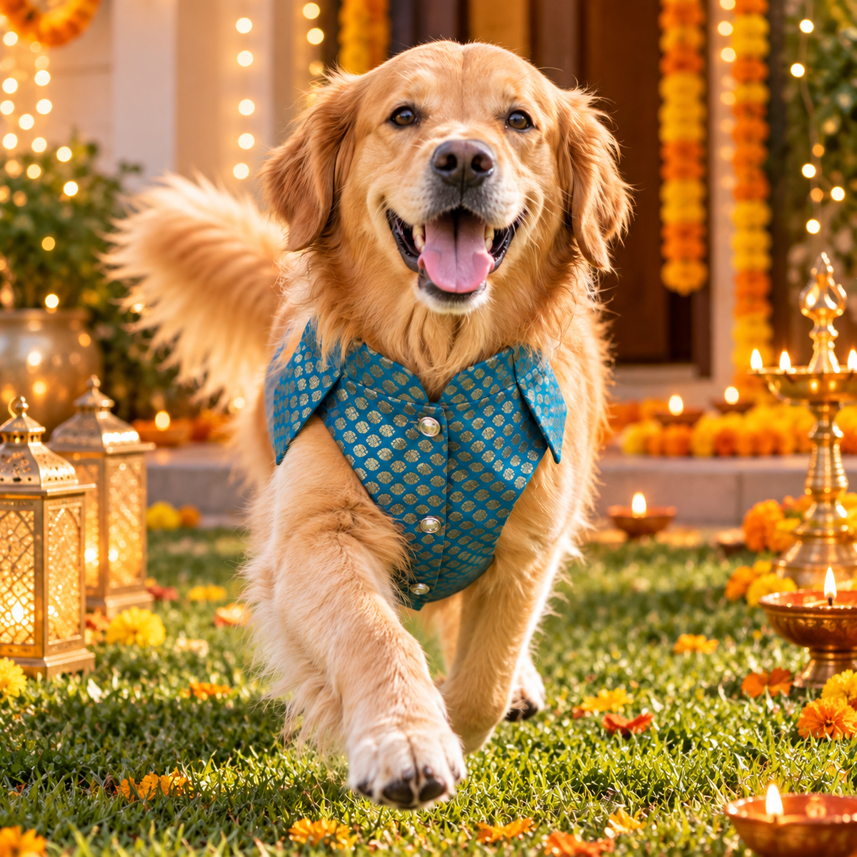 Brocade Blue Sherwani for Dogs