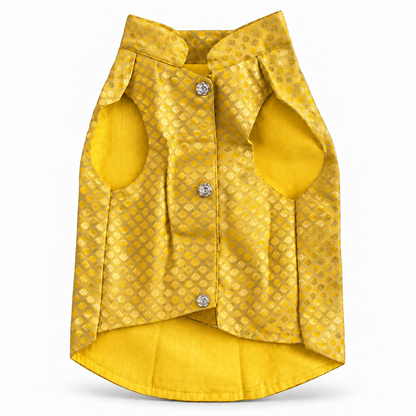 Brocade Yellow Sherwani for Dogs