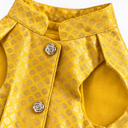 Brocade Yellow Sherwani for Dogs