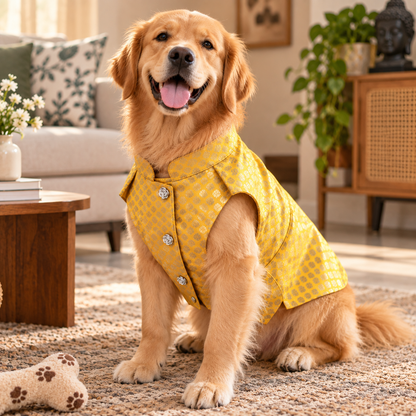 Brocade Yellow Sherwani for Dogs