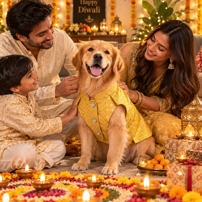 Brocade Yellow Sherwani for Dogs