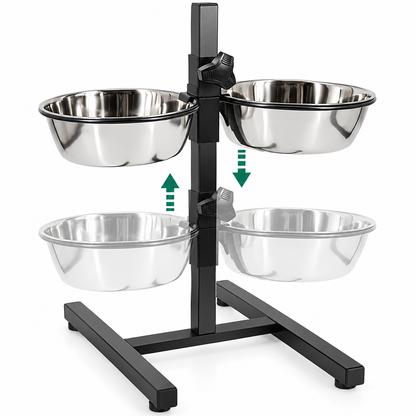 Buddy Dine Duo - H -Shaped Stainless Steel Double Bowl Stand for Pets